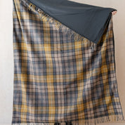 Recycled Wool Waterproof Picnic Blanket in Buchanan Natural Tartan - Brown Leather