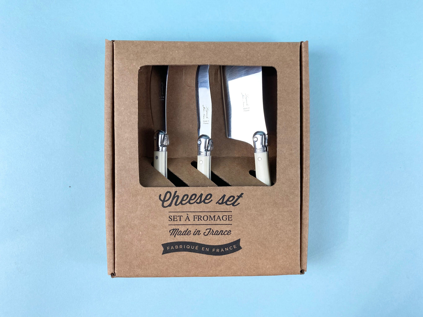 Laguiole 3 Piece Mini Cheese Utensil Set, Ivory in Kraft Paper Box