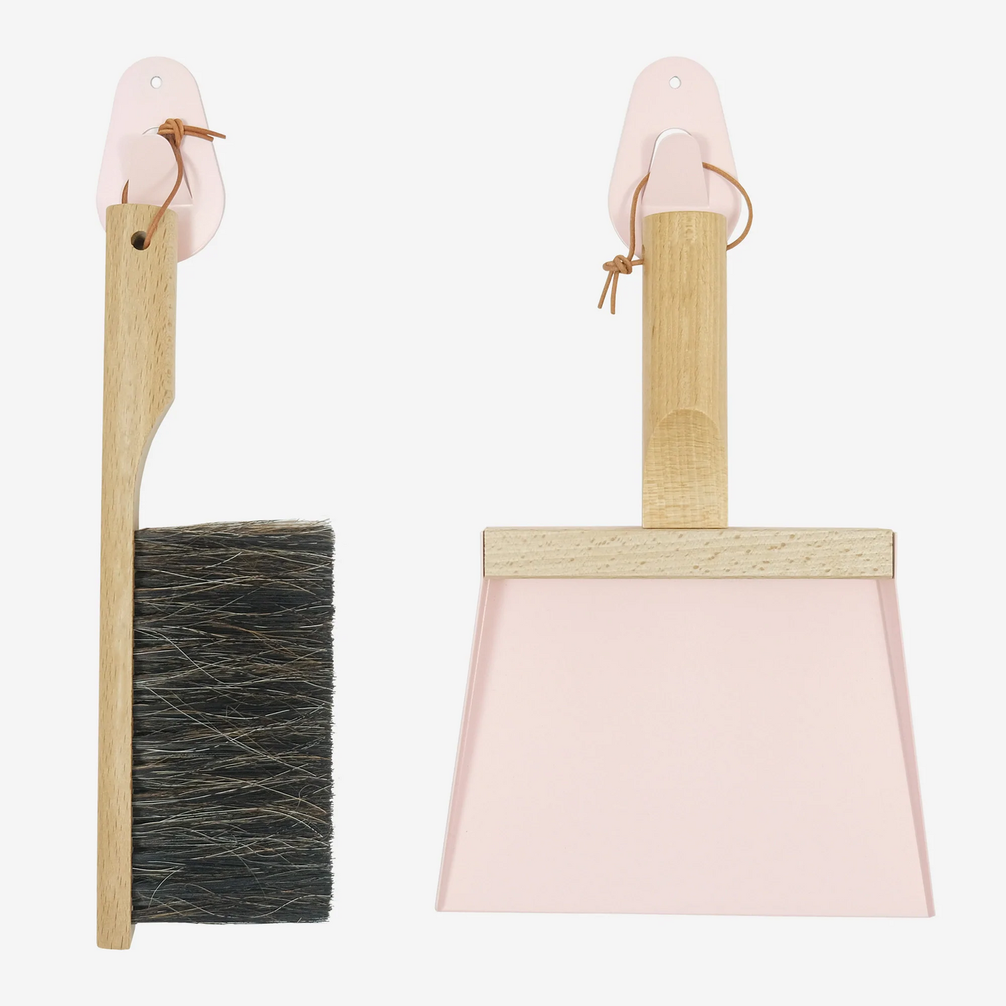 Andree Jardin "Mr & Mrs Clynk" Light Pink Hand Brush, Dustpan and Wall Hooks