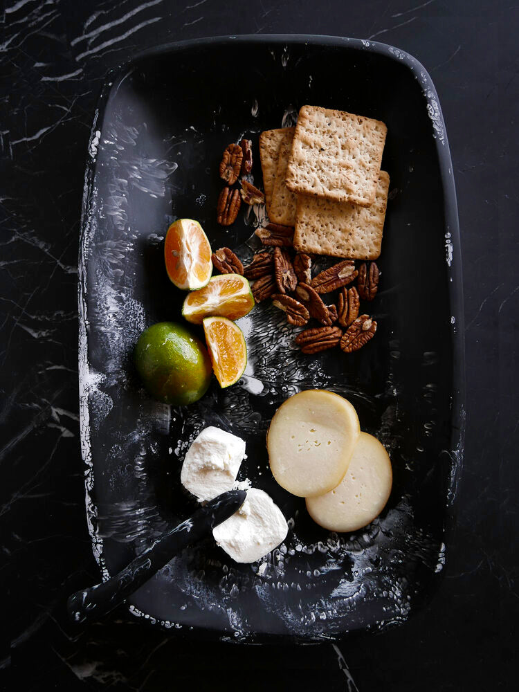 Handmade Resin Tray, Black Marble, Large