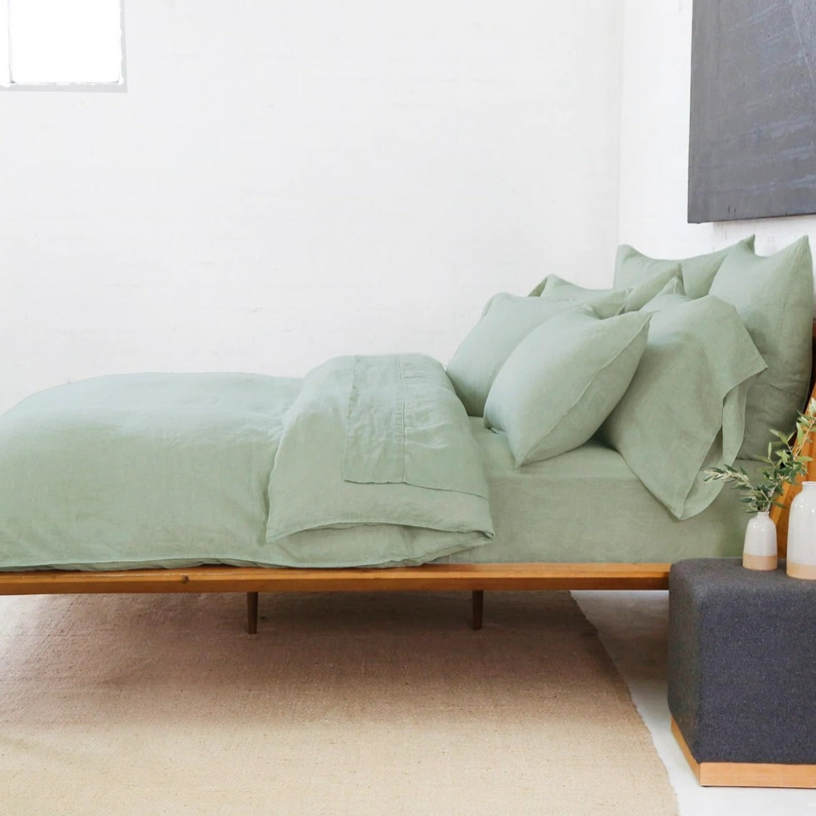 Parker Linen King Duvet Set, Sage