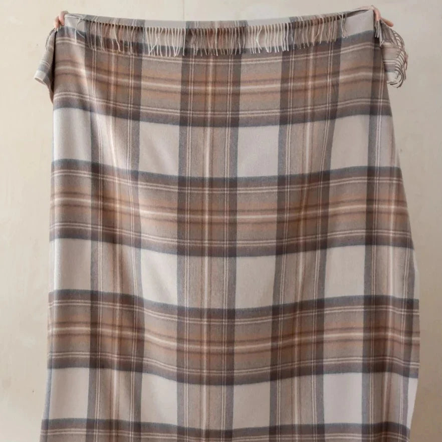 Lambswool Blanket in Stewart Natural Dress Tartan