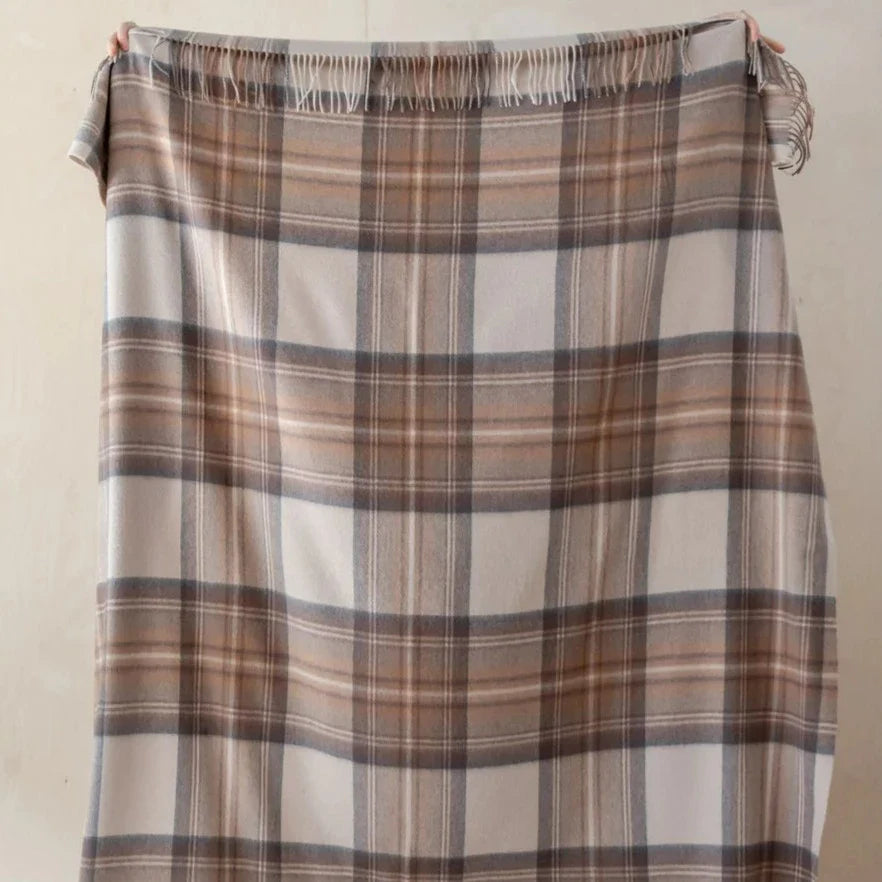 Lambswool Blanket in Stewart Natural Dress Tartan