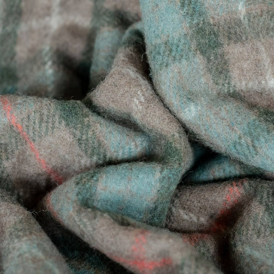 Recycled Wool Waterproof Picnic Blanket in Fraser Hunting Weathered Tartan - Brown Leather