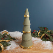 Handmade Paper Mache Trees with Gold Foil, Grey, Set of 3