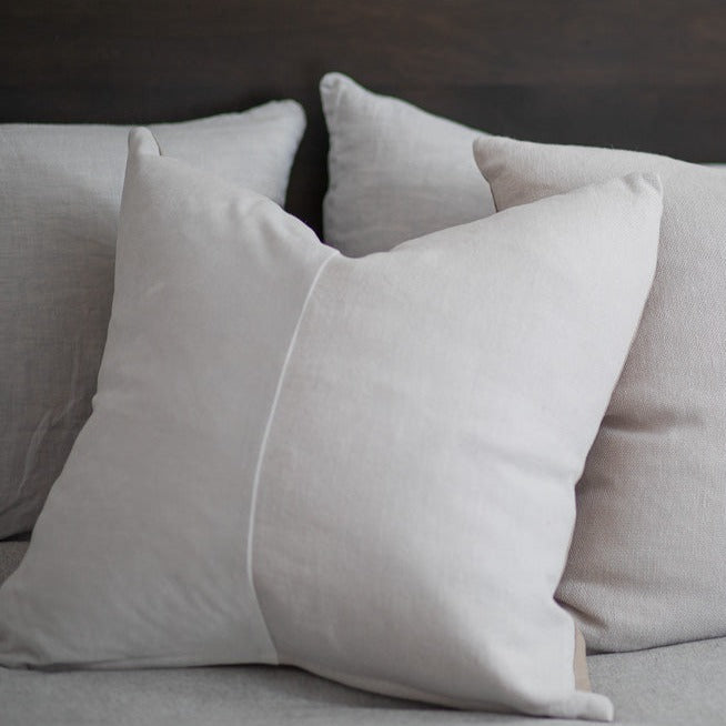 Velvet & Linen Square Pillow, Pearl Grey