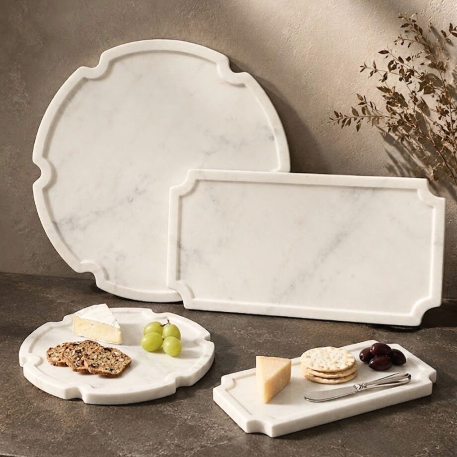 White Marble Framed Board, Large, Petals