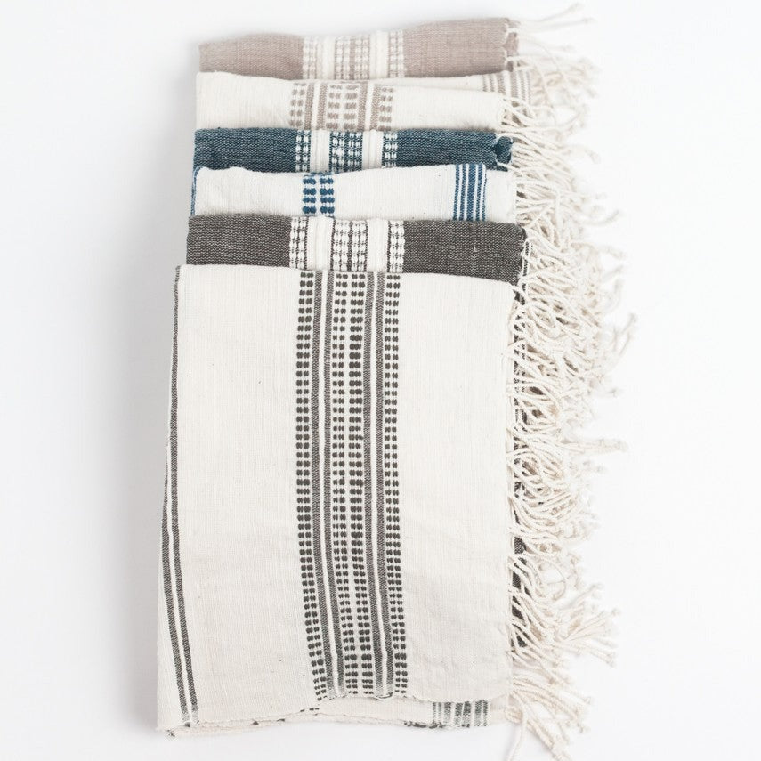 Aden Cotton Hand Towel, Natural with Navy