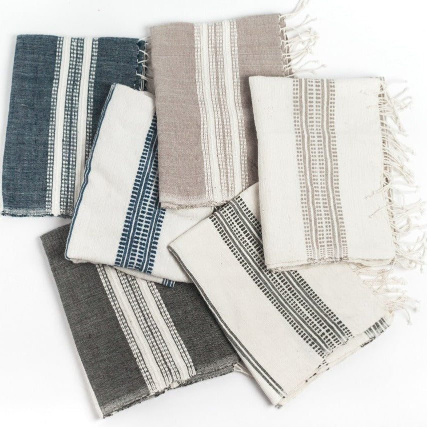 Aden Cotton Hand Towel, Natural with Navy