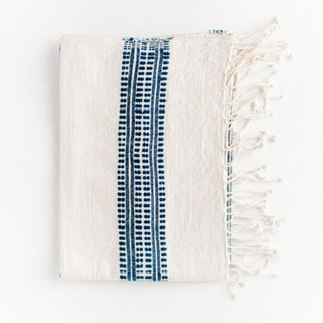 Aden Cotton Hand Towel, Natural with Navy