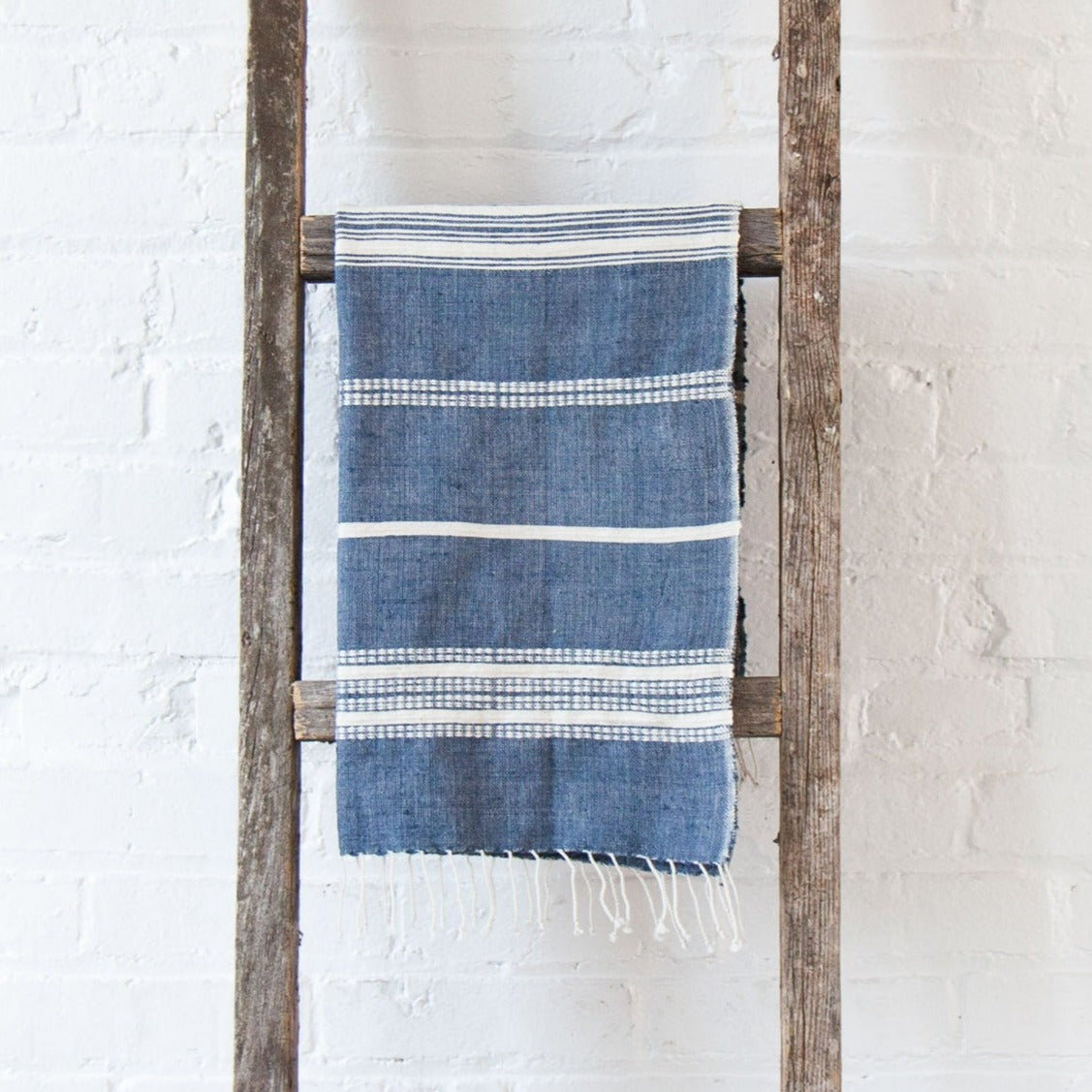 Aden Cotton Hand Towel, Navy with Natural