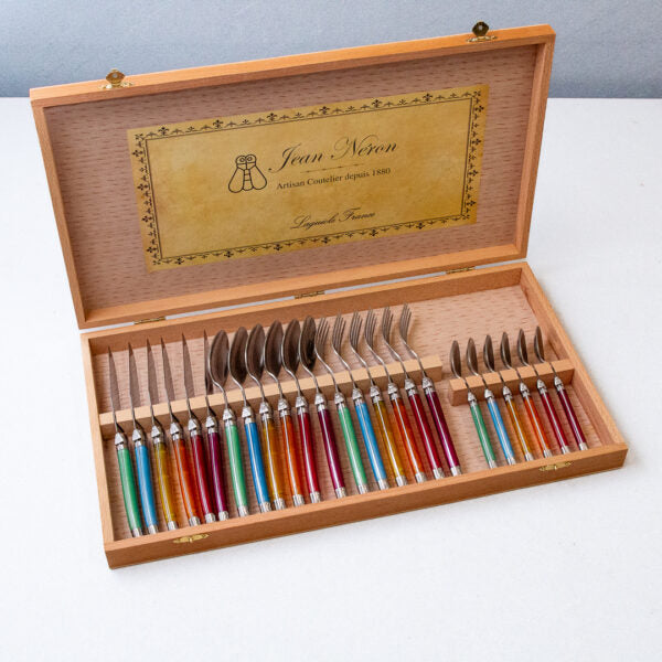 Laguiole 24 Piece Flatware Set, Rainbow in Wood Presentation Box
