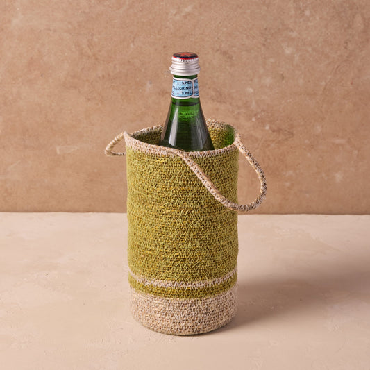 Hydra Woven Seagrass Bottle Holder, Chartreuse