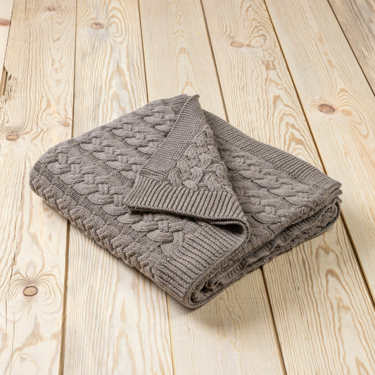 Belmont Double Cable Knit Throw, Brown