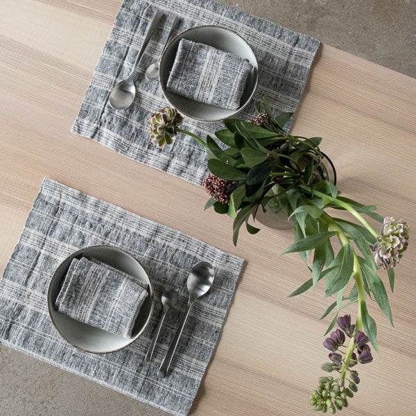 Multistripe Placemat, Black and Natural,