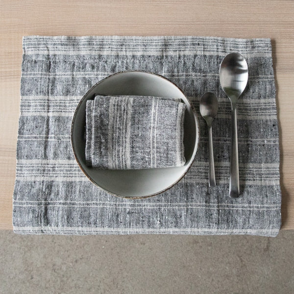 Multistripe Placemat, Black and Natural,