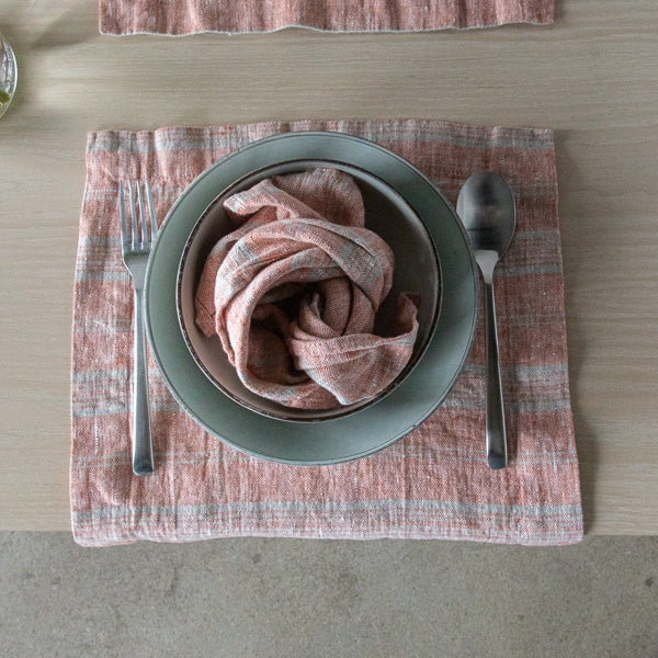 Multistripe Placemat, Brick and Natural, Set of 4