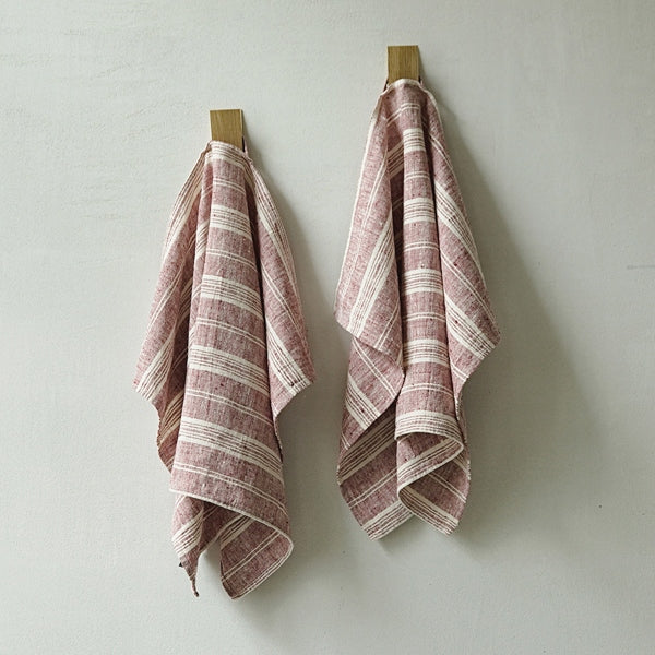 Multistripe Hand Towels, Set of 2, Cherry