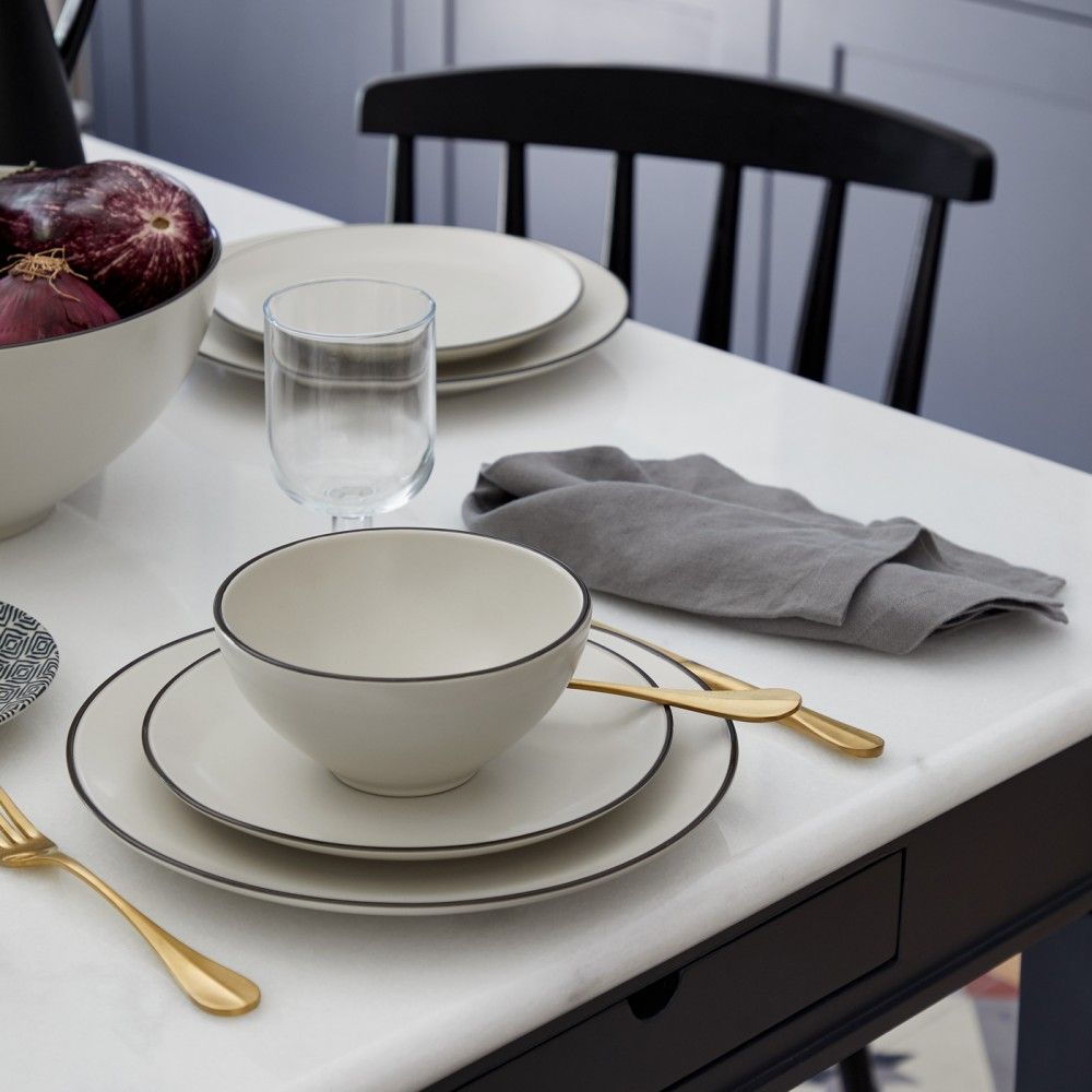 Augusta Soup/Cereal Bowl, Natural with Black, Set of 6
