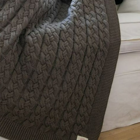 Belmont Double Cable Knit Throw, Brown