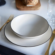 Augusta Pasta Bowl, Natural with Black, Set of 6