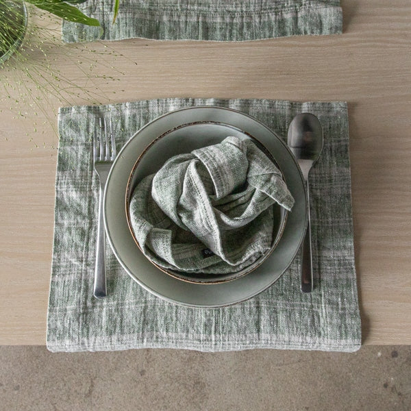 Multistripe Placemat, Forest Green and Natural,