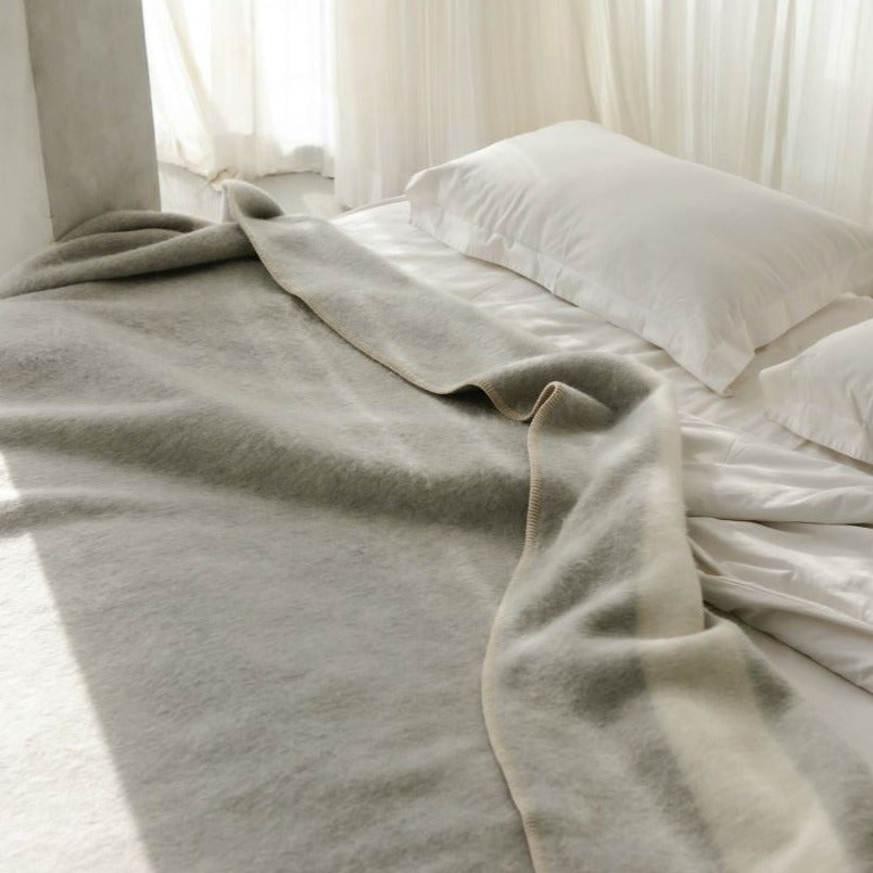 Siempre Blanket, Light Heather with Ivory Stripe