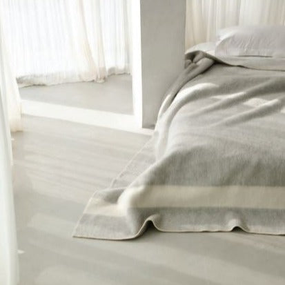 Siempre Blanket, Light Heather with Ivory Stripe
