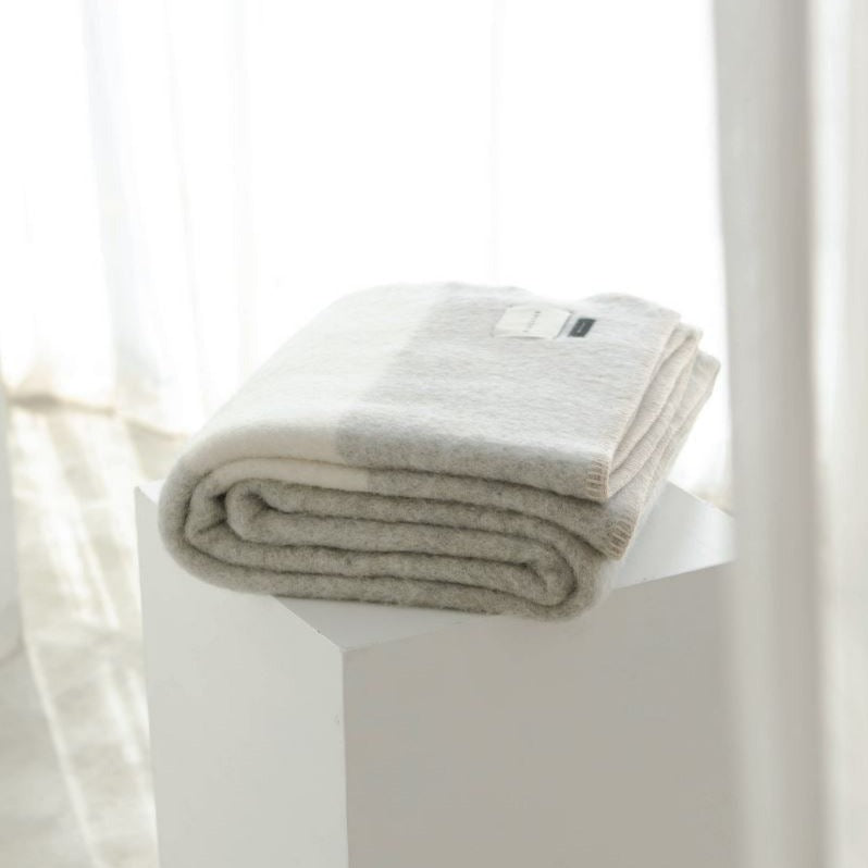 Siempre Blanket, Light Heather with Ivory Stripe