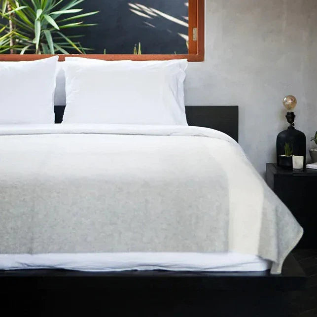 Siempre Blanket, Light Heather with Ivory Stripe