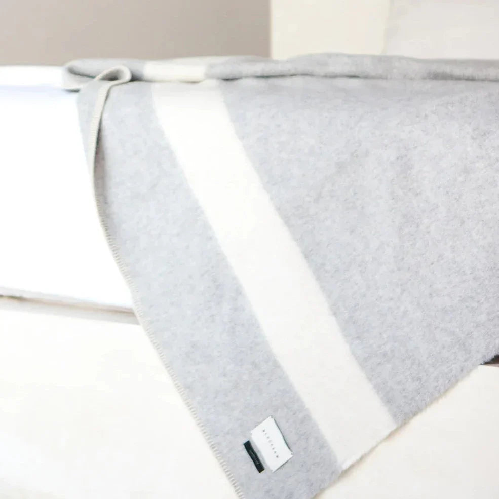 Siempre Blanket, Light Heather with Ivory Stripe