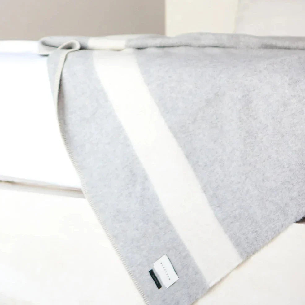 Siempre Blanket, Light Heather with Ivory Stripe