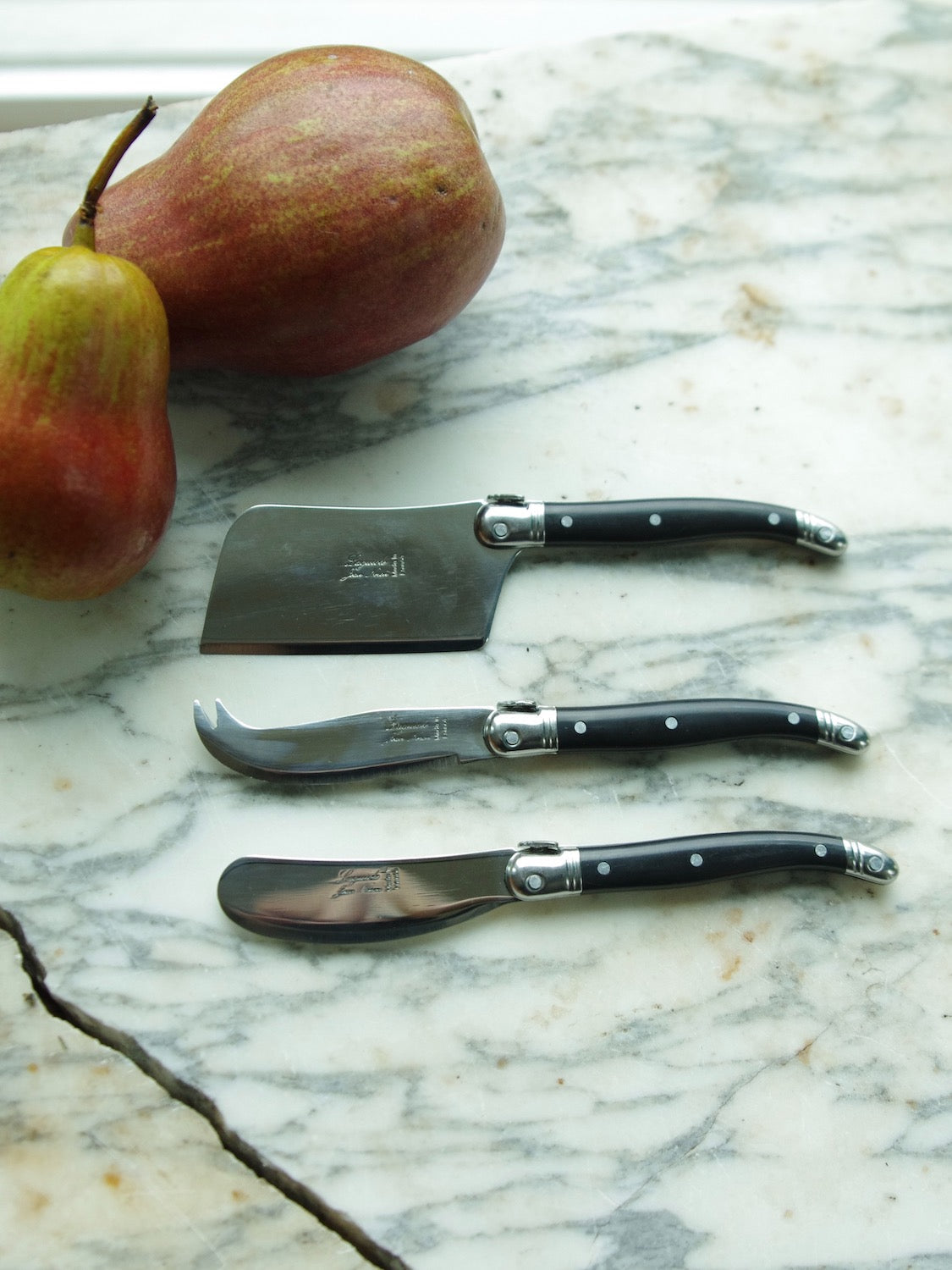Laguiole 3 Piece Mini Cheese Utensil Set, Black in Kraft Paper Box