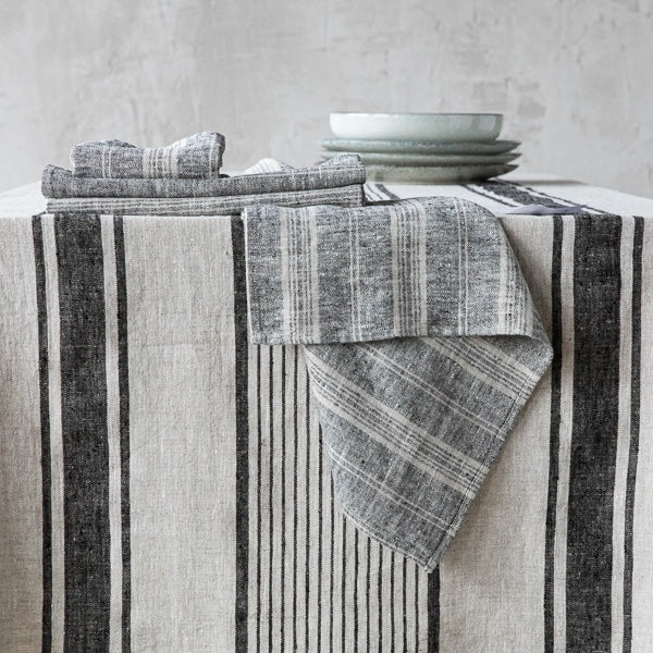 Multistripe Napkin, Black and Natural, Set of 4