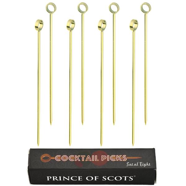 Professional Cocktail Picks, Set of 8, Gold
