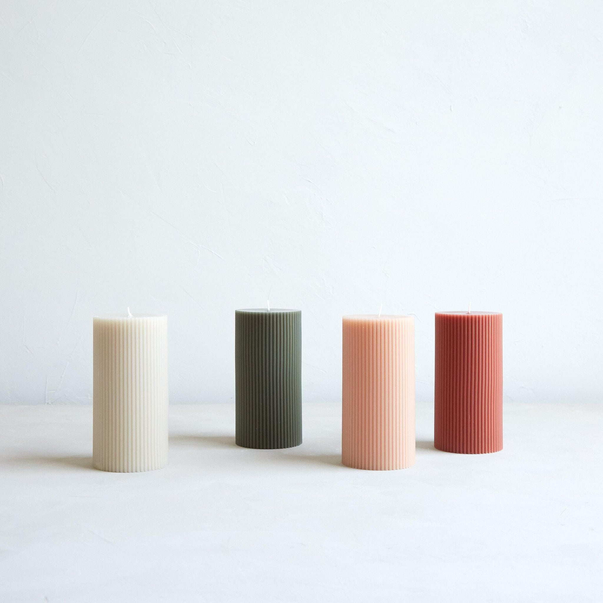 Ribbed Pillar Candle, Clay