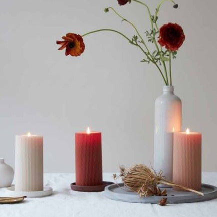 Ribbed Pillar Candle, Parchment