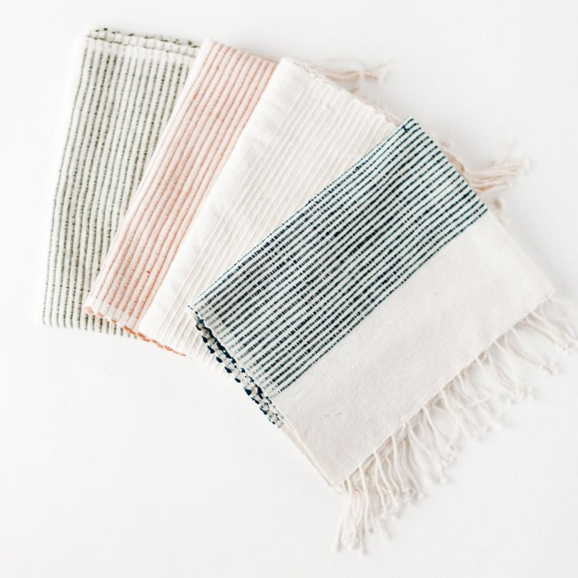 Riviera Striped Cotton Hand Towel, Natural with Blush