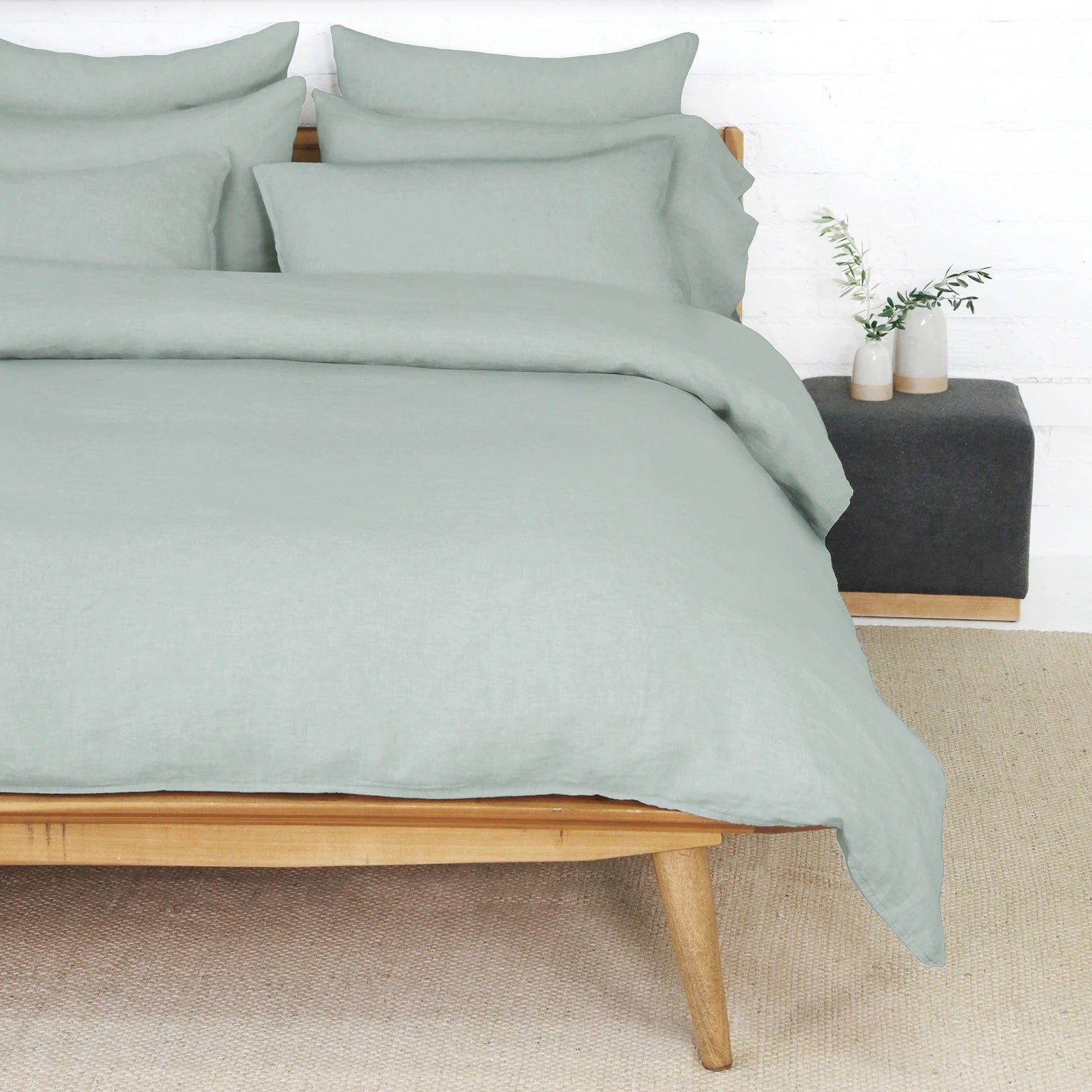 Parker Linen Queen Duvet Set, Sage