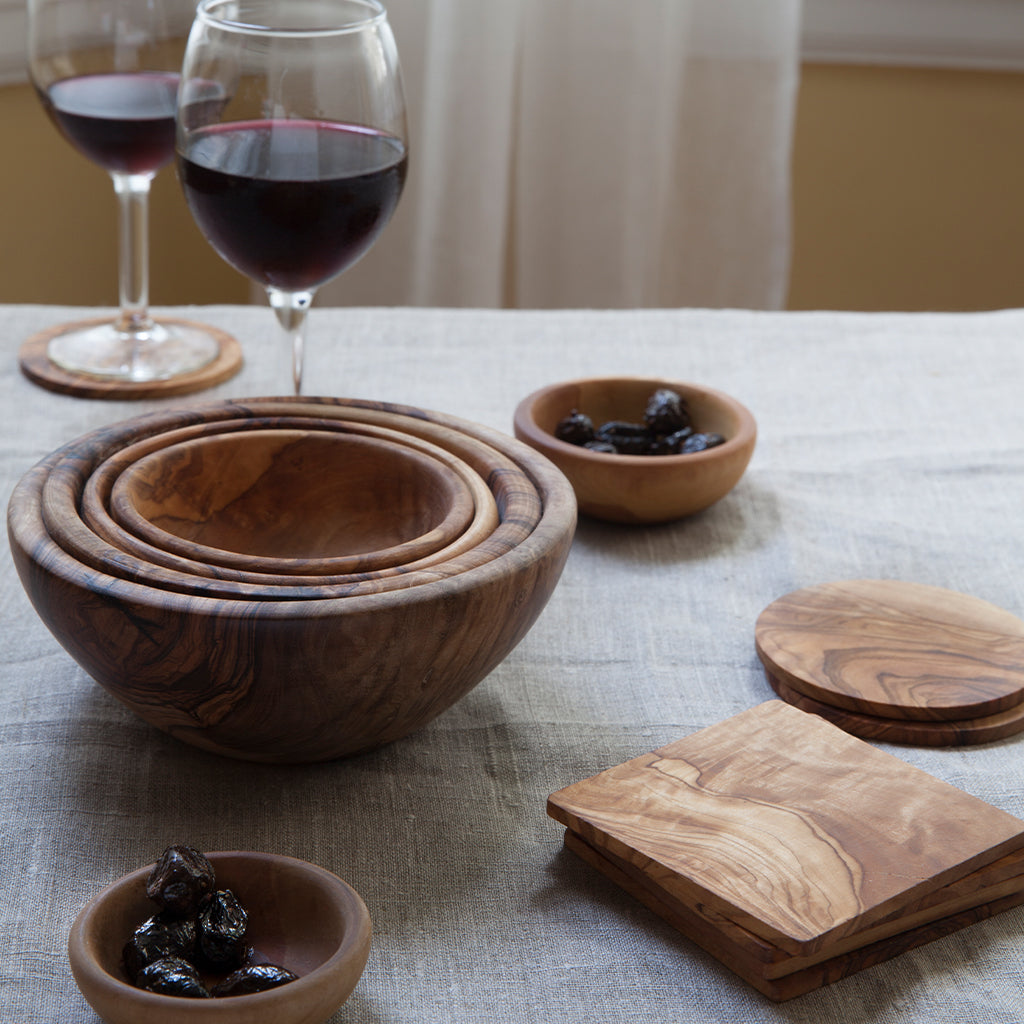 Olive Wood Round Coasters Set of 4