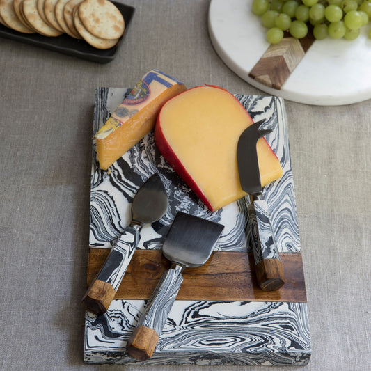 Zebra Marble & Wood Onyx Cheese Set