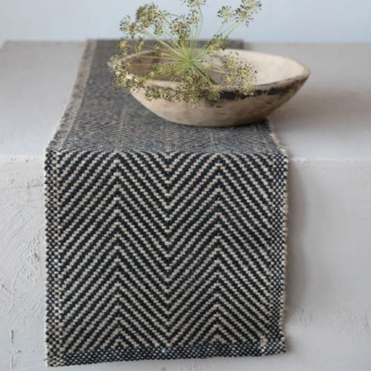 Jute & Cotton Table Runner with Chevron Pattern