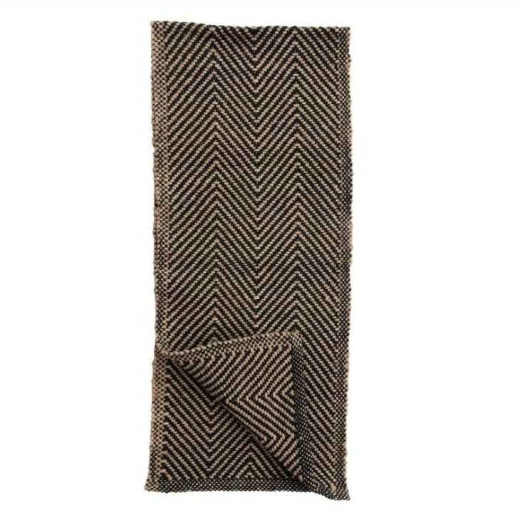 Jute & Cotton Table Runner with Chevron Pattern