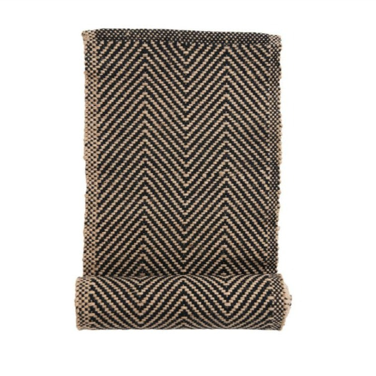Jute & Cotton Table Runner with Chevron Pattern
