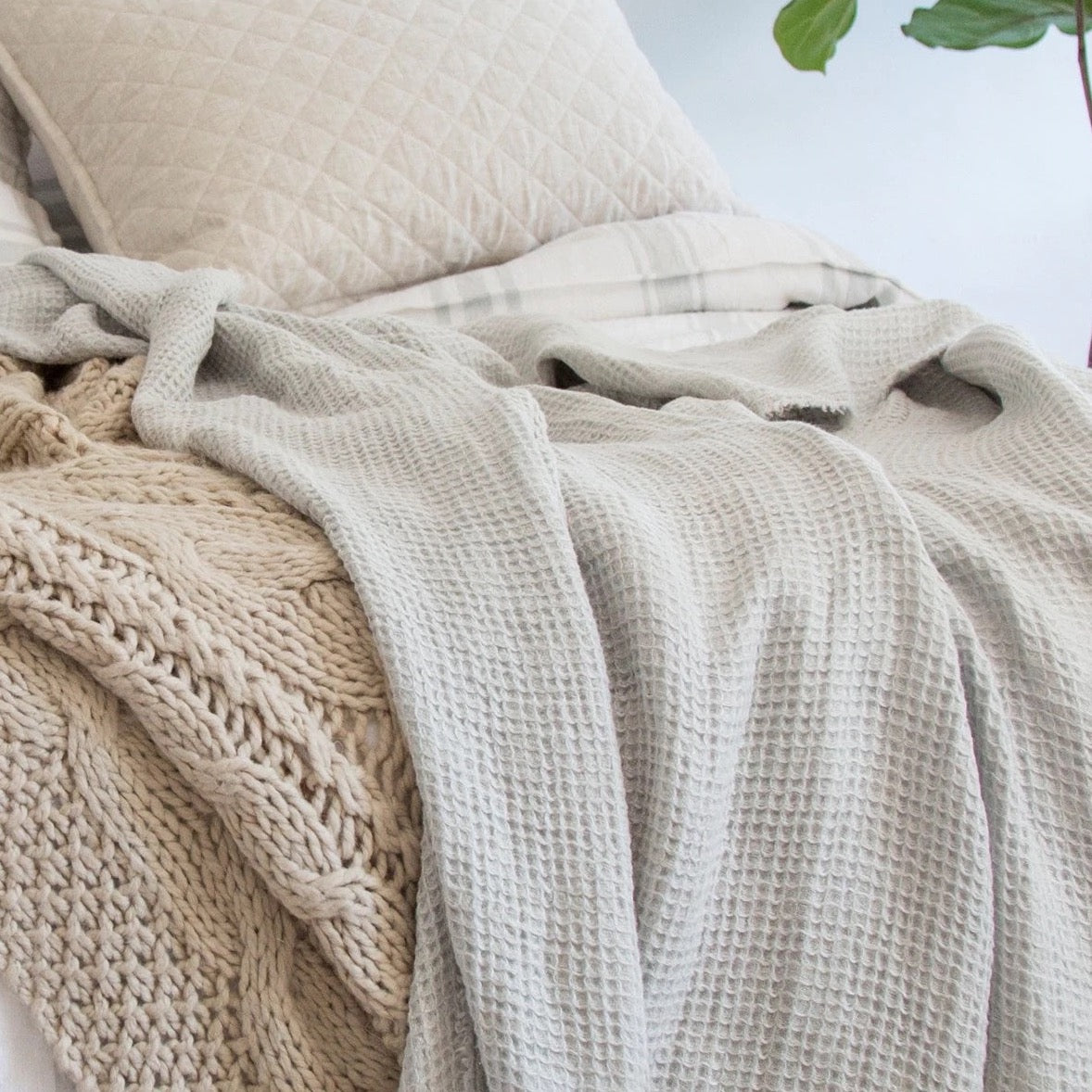 Venice Oversized Waffle Throw, Taupe