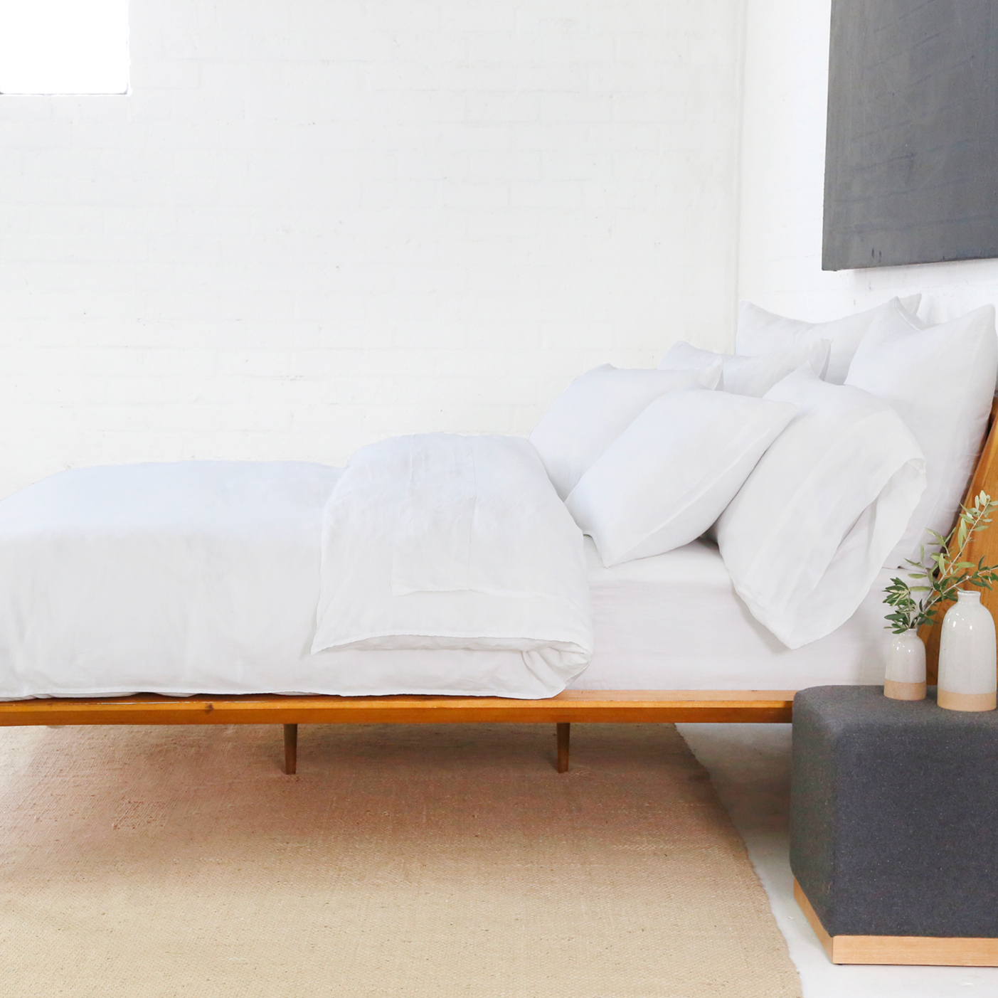 Parker Linen Queen Duvet Set, White