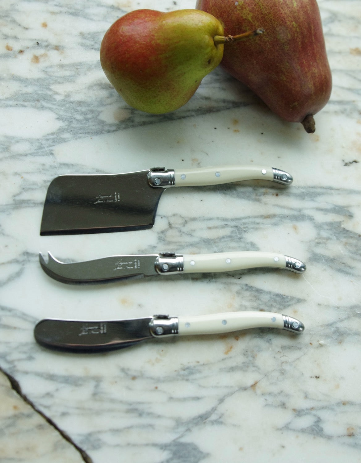 Laguiole 3 Piece Mini Cheese Utensil Set, Ivory in Kraft Paper Box