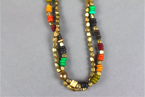 Pisu Gold Beaded Necklace with Green Accents