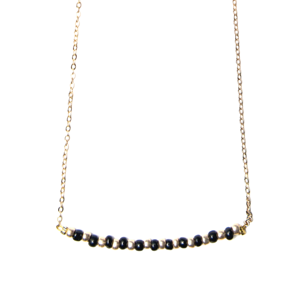 Pisu Black and Gold Bead Bar Necklace on Gold Chain