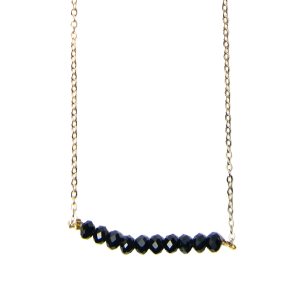 Pisu Black Bead Bar Necklace on Gold Chain